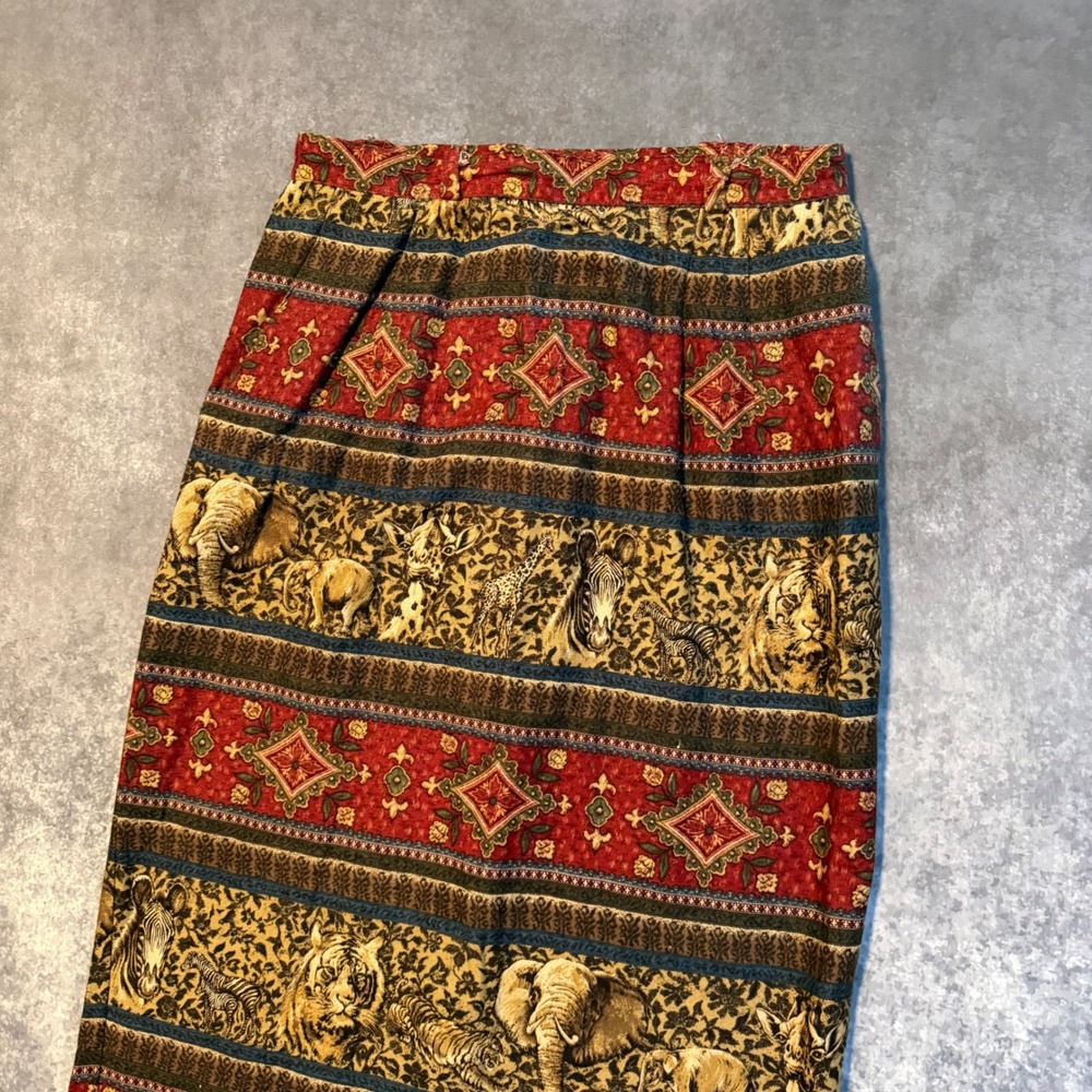 Vintage Sharon Young Sportswear Safari Animal Print Maxi Skirt Rayon Linen Sz 12 - Picture 6 of 7